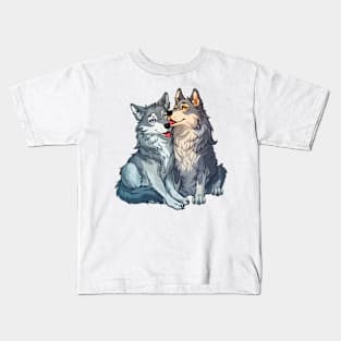 Valentine Cartoon Wolf Couple Kids T-Shirt